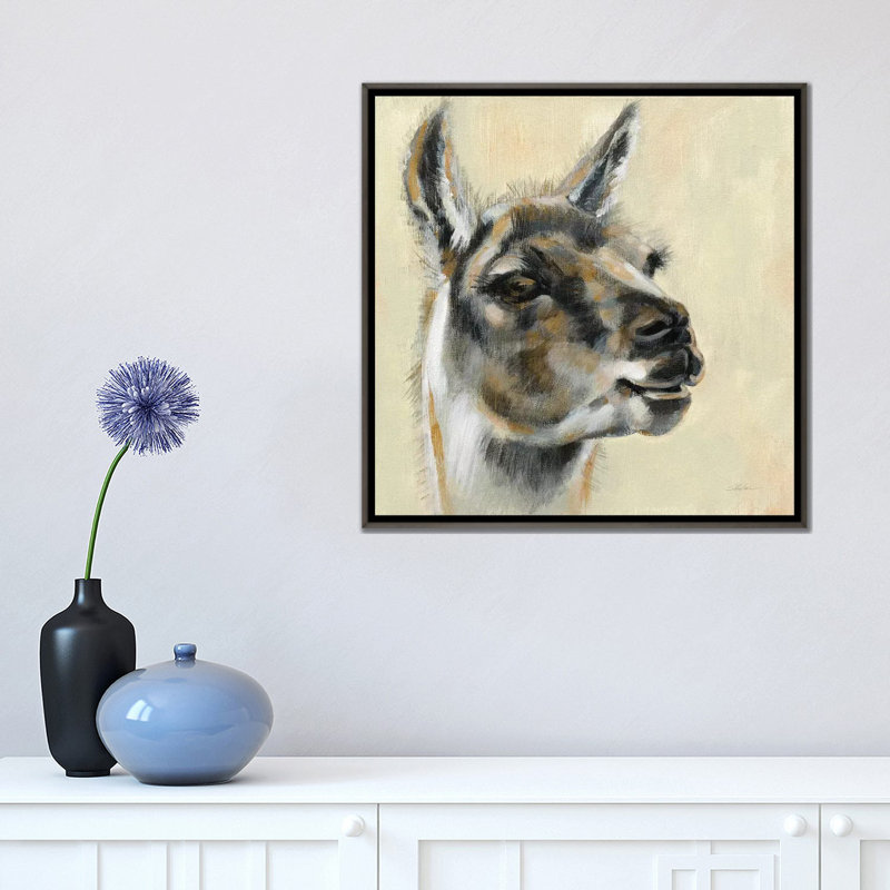 «Llama Portrait» par Silvia Vassileva - reproduction d'art, Dark Rustic Wood Framed, Pas de tapis, H 18 po x l 18 po x 1,5 po