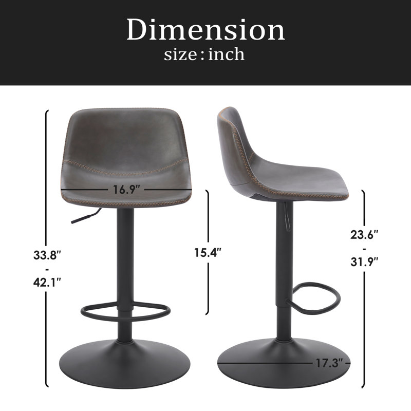 Ensemble de 2 tabourets de bar réglables, tabourets de bar pivotants de style Mid-Century, tabourets de bar industriels avec dossier et chaises de bar à hauteur de comptoir
