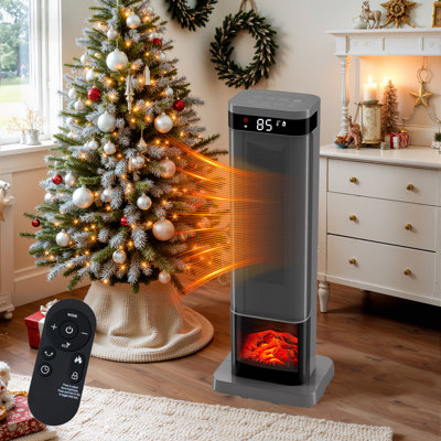 24" Portable Electric Space Heater With Remote, Thermostat & 3 Light Modes, 60° Oscillation, 12H Timer For Indoor Use
