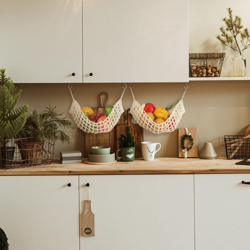 2 grands hamacs en macramé de 11,8 po x 20 po sous un meuble, un hamac à banane Veggie permet d'économiser de l'espace sur le comptoir pour la cuisine