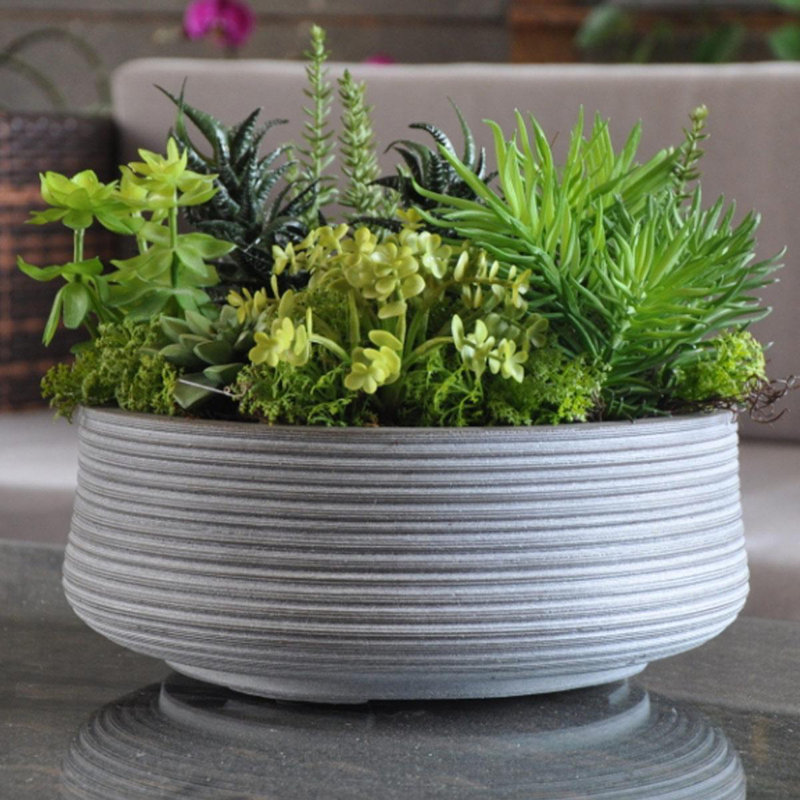 Fibreglass Plant Pot, 12cm H x 31cm W x 31cm D, Light Grey