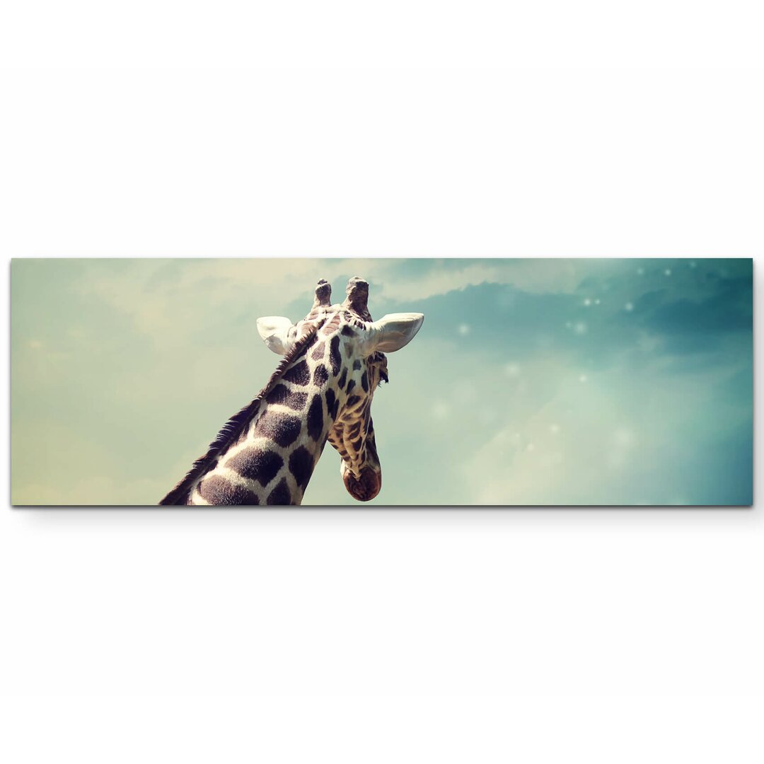 Leinwandbild Giraffe mit Kind Nahaufnahme