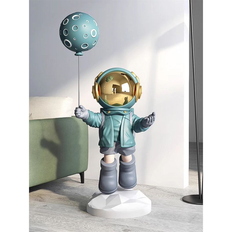 Sculpture de sol d'astronaute tenant un ballon planète, décoration intérieure, Vert