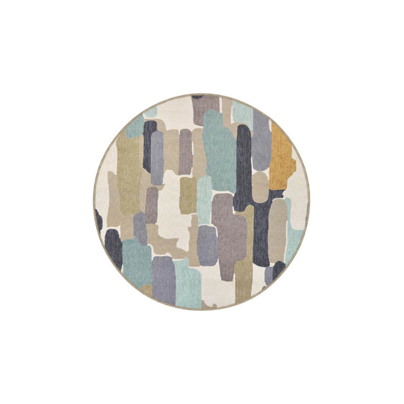 Colorful Patterned Decorative Carpet With Watercolor Pattern, Round 5'