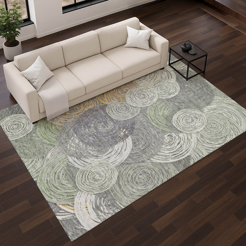 Premium Machine Washable Mayfield AMF2267 Geometric Rug, Green, 5' x 7'6"