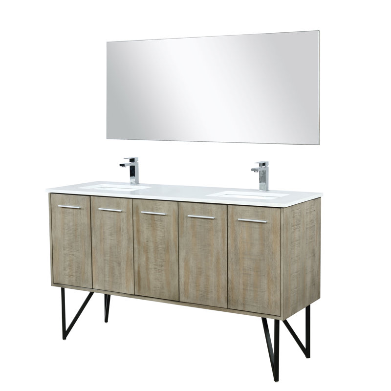 Lancy 60 in W x 20 in D Double Bath Vanity Mirror and Faucet Set, White Cultured Marble