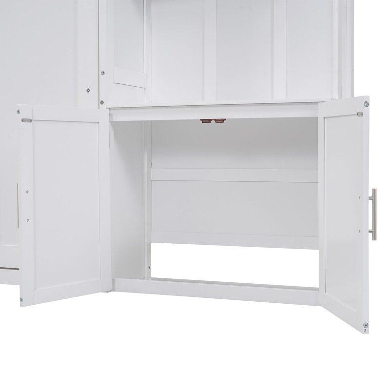 Lit escamotable double avec plusieurs tablettes de rangement et une armoire