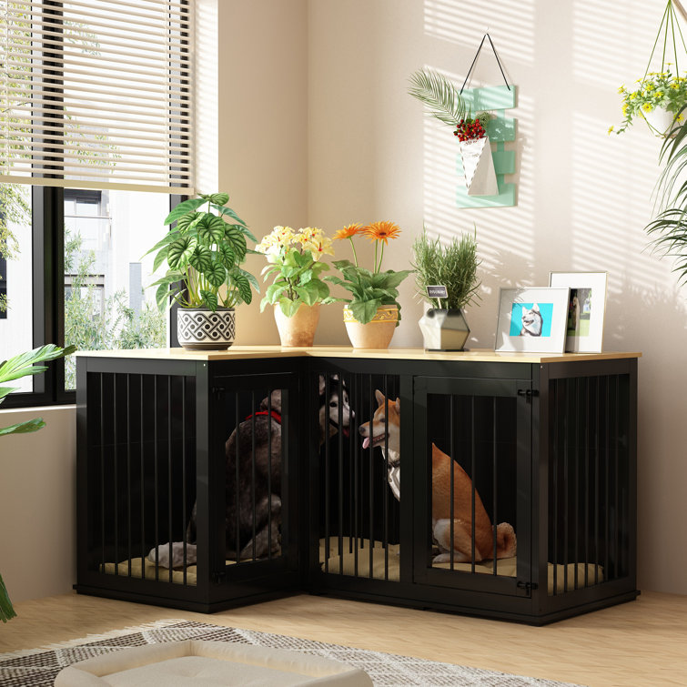 Large Corner Dog Crate With Divider