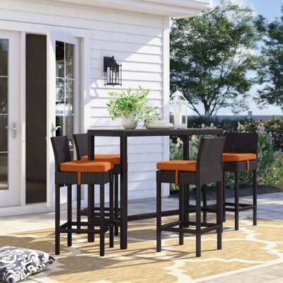 Convene Wicker Rattan 5-Piece Outdoor Patio Pub Bistro Set