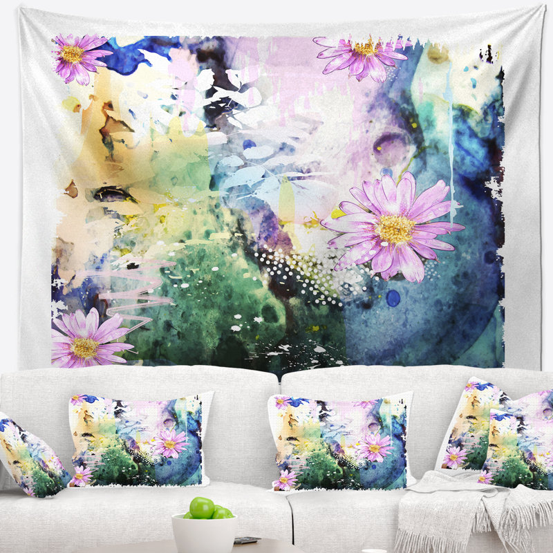 Tapisserie abstraite d'art floral rose bleu, H 32 po x l 39 po