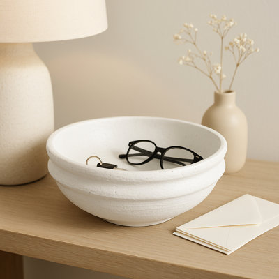 Bol décoratif décoratif en terre cuite pour décoration intérieure - bol moderne pour comptoir de cuisine, table basse ou salon - blanc