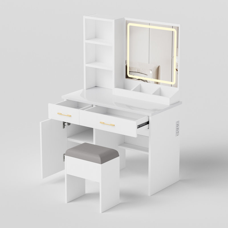 Bureau de maquillage avec miroir et lumières