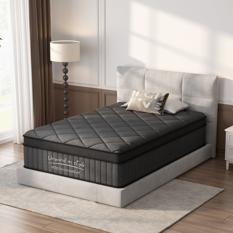 Matelas pour lit simple de 8 po, matelas avec mousse viscoélastique imprégnée de gel et ressorts ensachés, plateau supérieur mi-ferme, noir