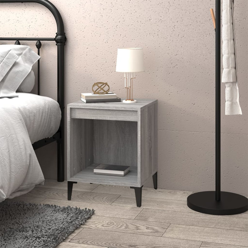 Jarik 40cm W Solid Wood Bedside Table, Dark Grey, Set of 2