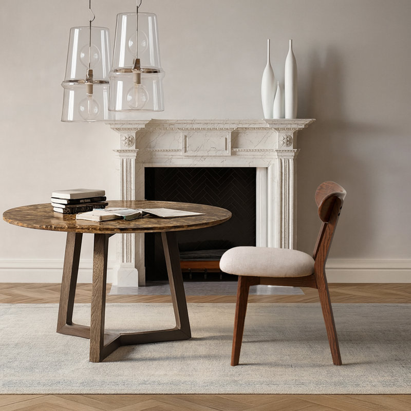 Chaise de salle à manger rembourrée avec pieds en chêne, Brun, Blanc