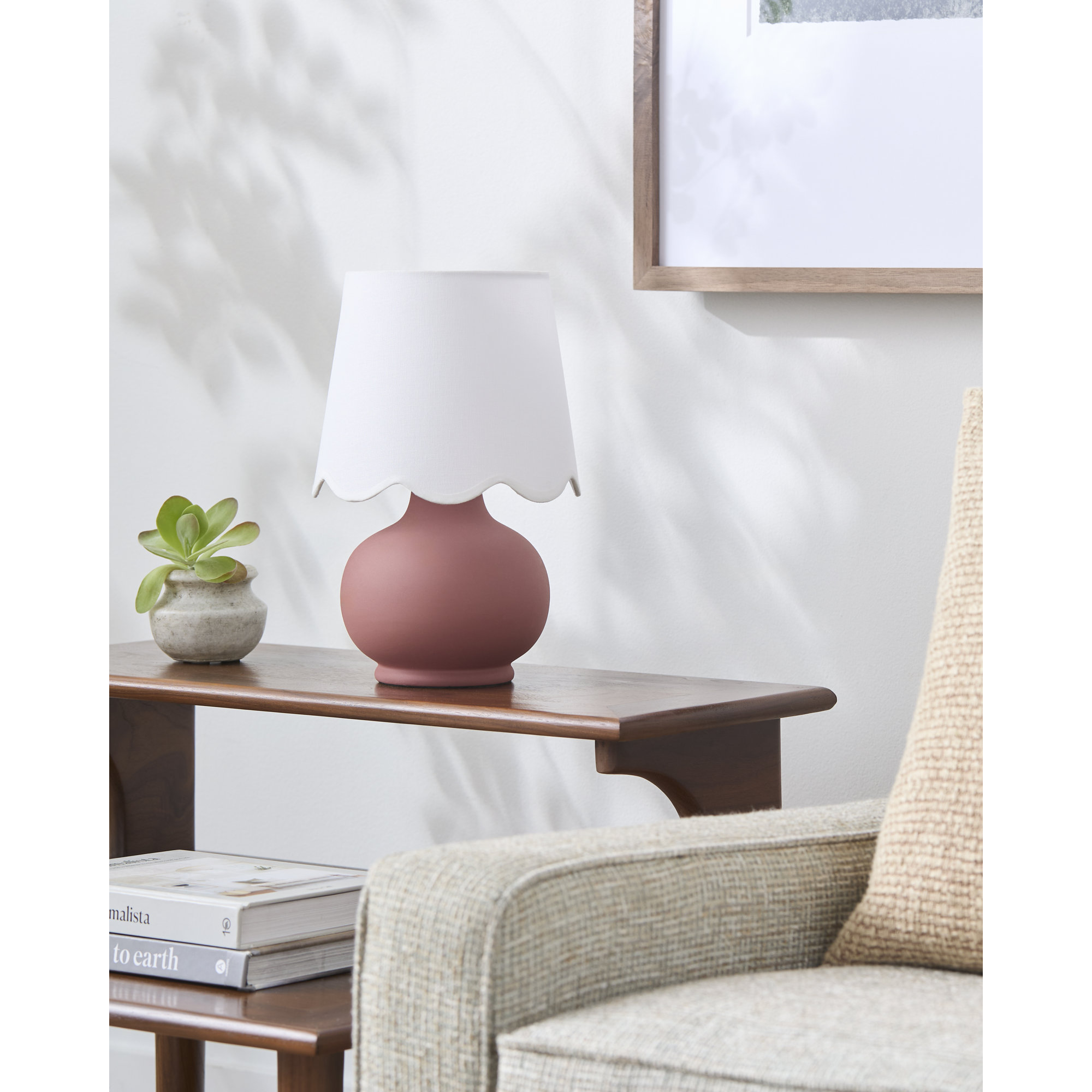 Momsen Scallop Shade Matte Lamp, 13"H x 8"W x 8"D, Red, White