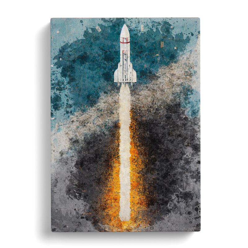 Watercolour Spaceship Rocket No.2 - Wrapped Canvas, 60cm H x 40cm W x 3cm D