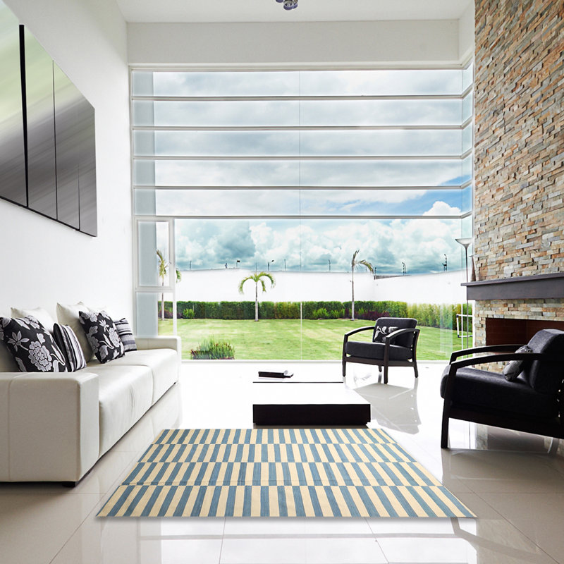 Tapis contemporain bleu / jaune, Carré 5 pi