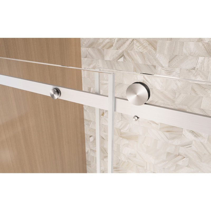 Single Sliding Shower Door Of American Design For Bathroom Usage, 56 - 60 "W X 60" H, 6Mm Clear Tempered Glass, Film Coating, Stainless Steel Square Tube Track And Ergonomic Handle In Brushed Nickel,