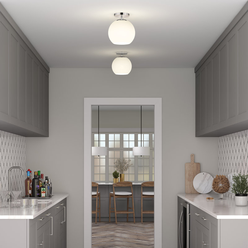 Bartlett Glass Semi Flush Mount, Polished Nickel, Frosted