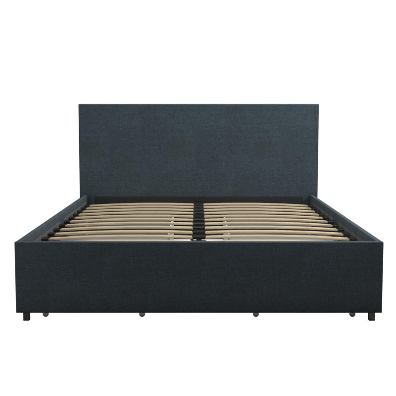 Upholstered Drawers Bed, Navy Blue, Double (4'6)