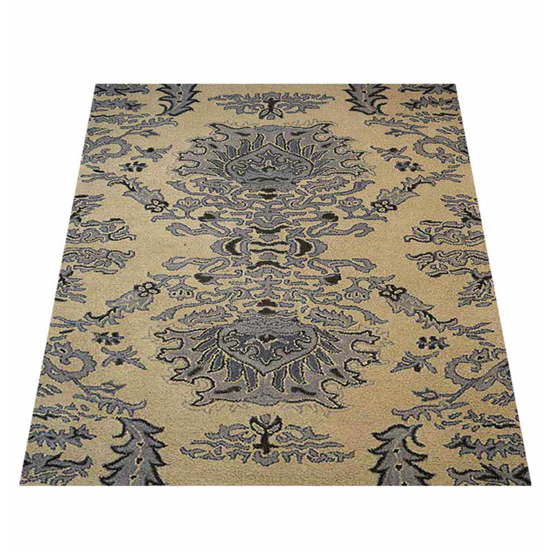 Shalon Hand Tufted Wool Eco-Friendly Area Rugs - Rectangle, Beige Blue Color, Oriental Design, High Pile Thick Handmade Anti Skid Area Rugs for Living Room, Bed Room