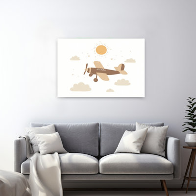«Little Biplane Flight Dreamy Minimalist Retro Landscape Nature», reproduction d'art murale