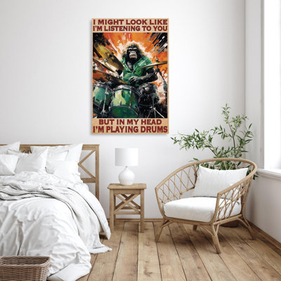 «Gorilla Im Play Drums 1», reproduction sur toile
