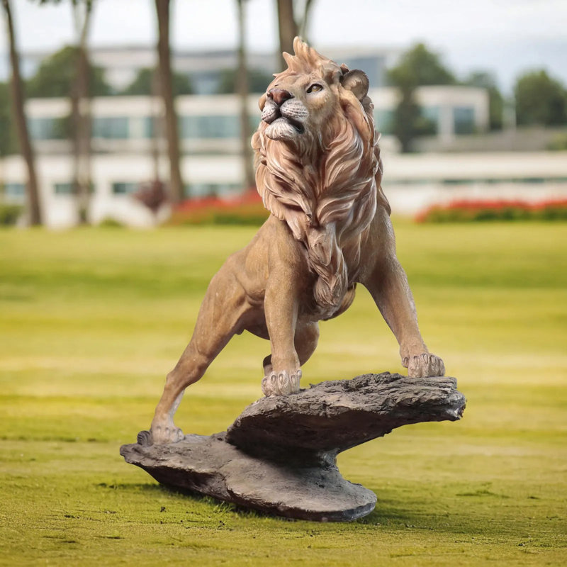 15-Inch Resin Lion Statue on Rock Base – Majestic Indoor & Outdoor Garden Decor for Home, Office & Yard