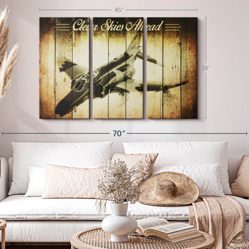 "Avion militaire rustique" sur toile, H 28 po x l 45 po x P 1,25 po