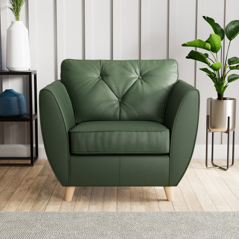 Marylin Leather Armchair, Hunter Green, Light Wood