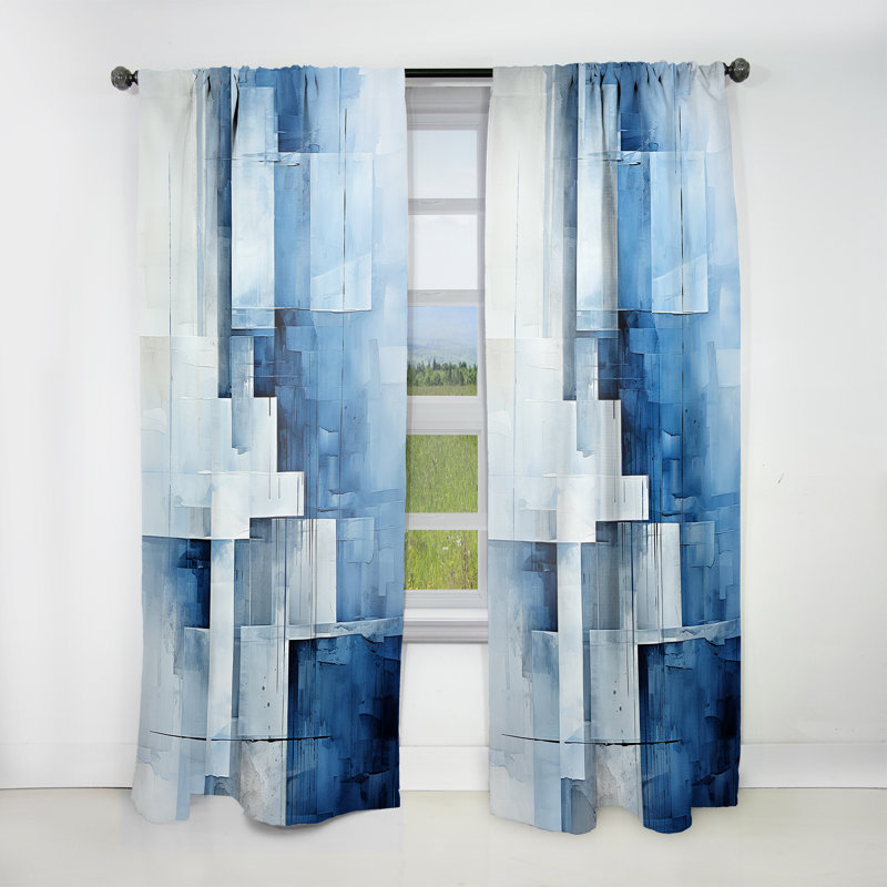 Alize White And Blue Nautical Geometry Collage - Nautical Velvet Curtain - Room Darkening - 1 panel, 52" W x 63" L