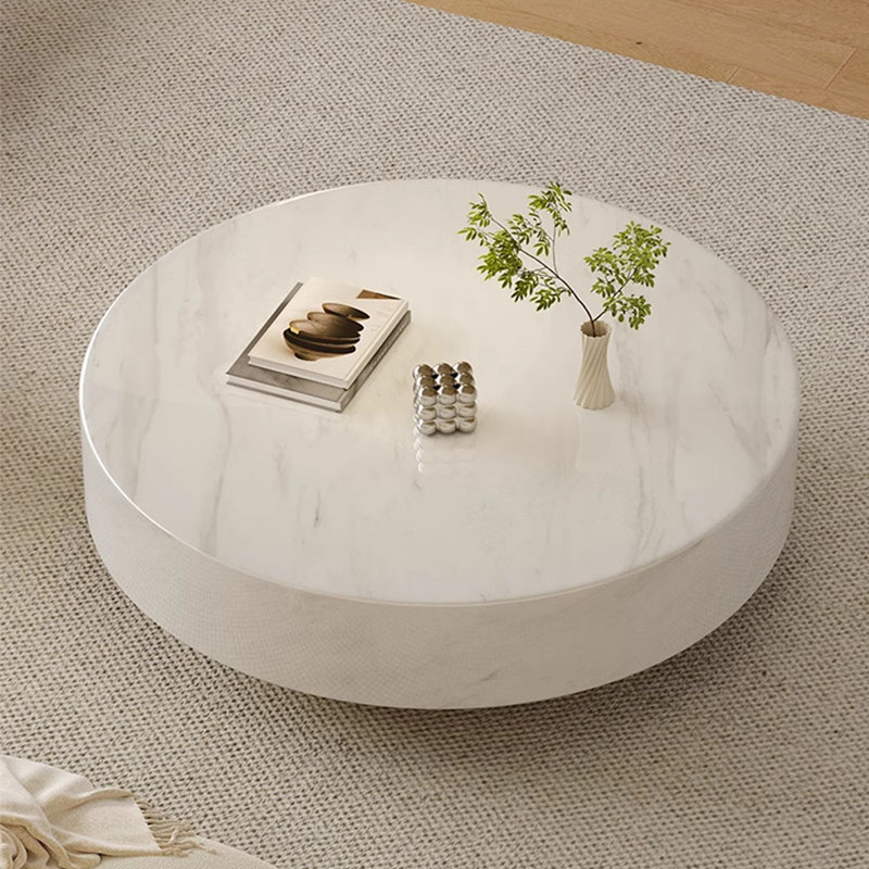 Simple luxury cream style marble coffee table, 13.77" H x 35.43" L x 35.43" W