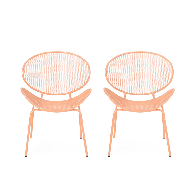 Modern Outdoor Metal Shell Chairs ( Of 2), Orange, 24.99"w X 25.22"d 34.04"h 2 Chairs, 34.04"h, Minimalist