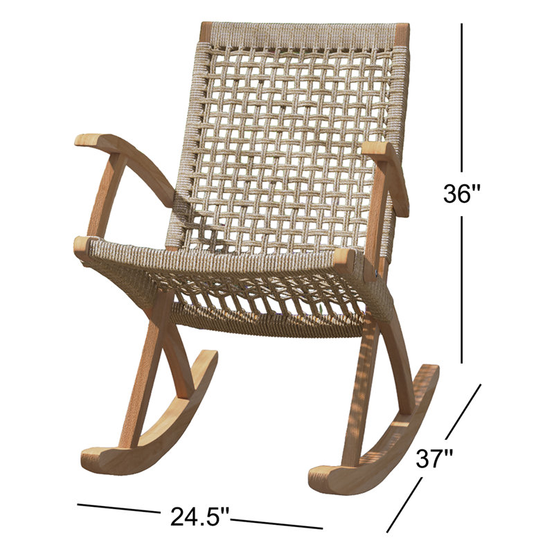 Chaise berçante en bois massif Brayson, Brun clair / corde de blé