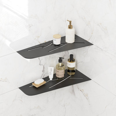 Paquet de 2 tablettes de douche encastrées en nickel brossé de 12 po FerdY, tablette flottante en acier inoxydable 304, tablettes de rangement pour douche, pour murs de salle de bain carrelés, sans perçage, trapézoïdale