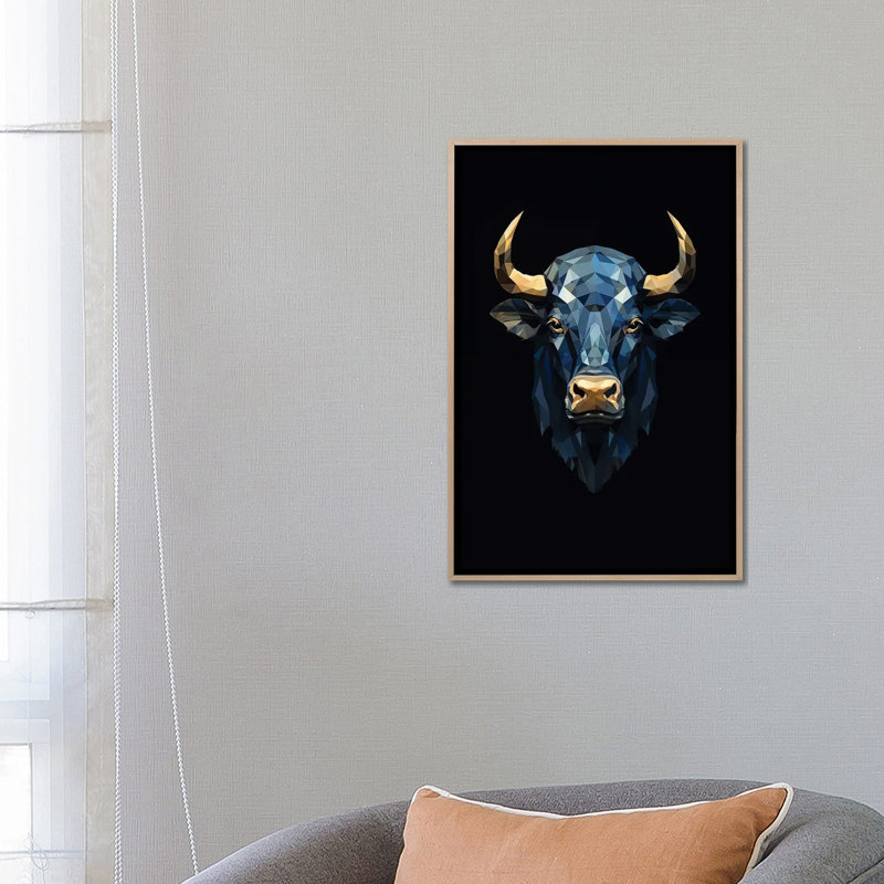 Poly Art Bull - reproduction d'art murale - toile encadrée, H 26 po x l 18 po, Impression encadrée sans passe-partout, Beige