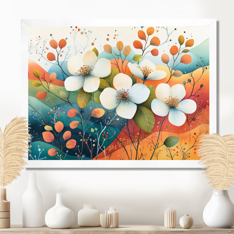 Désert, fleur de pommier, art mural, Cadre simple, H 12 po x l 20 po, Blanc