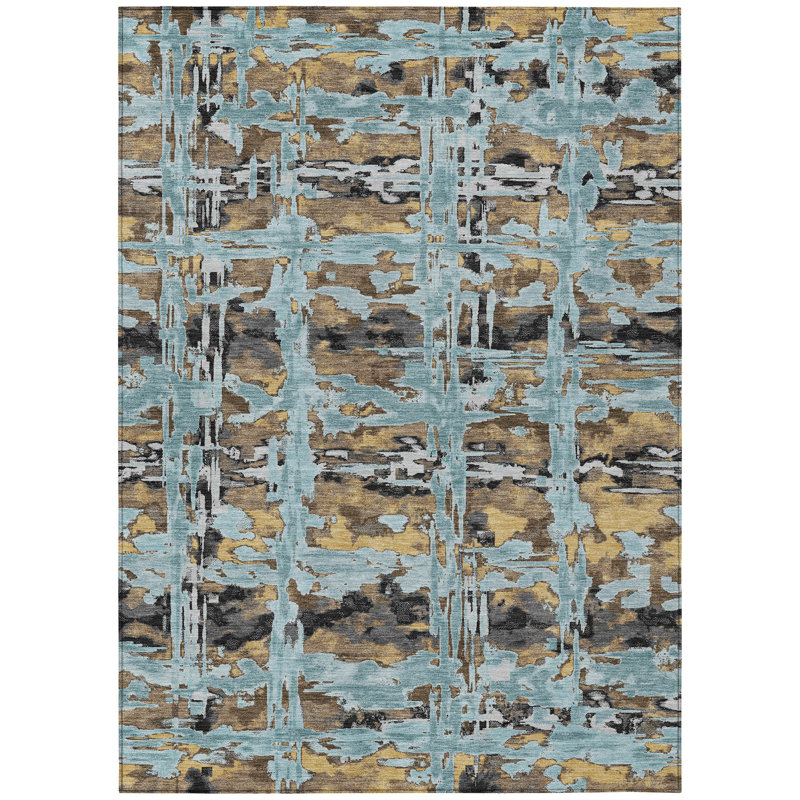 Machine Washable Indoor/Outdoor Chantille ACN2627 Abstract Rug, Teal, 2'6" x 3'10"
