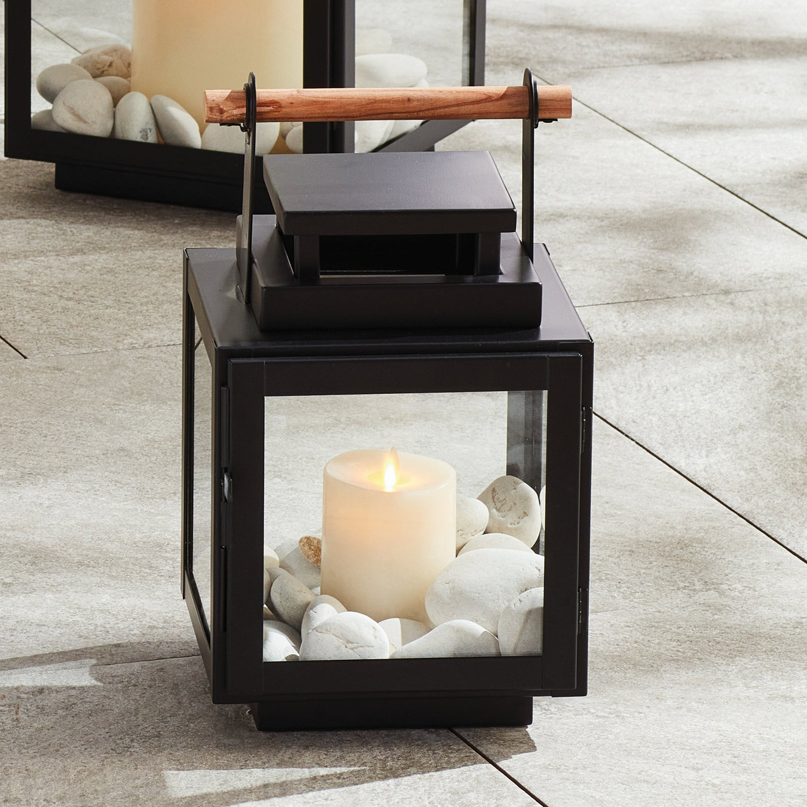 Cathica Stainless Steel Lantern Medium, Black, 13.75" H x 8.5" W x 8" D