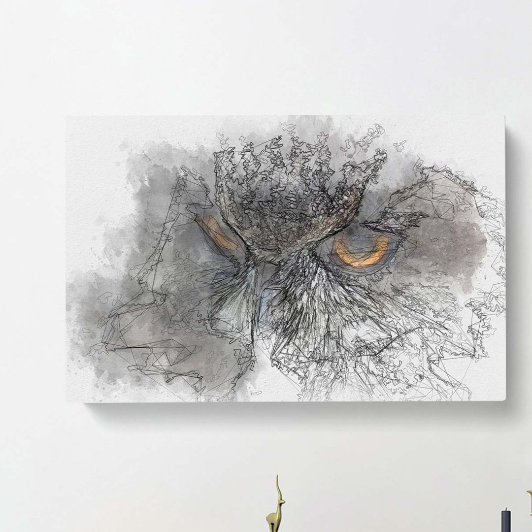 A Great Horned Owl In Abstract - Wrapped Canvas