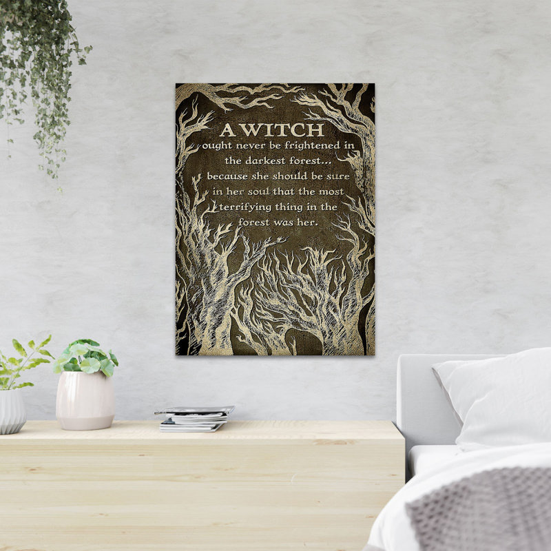 «Plants Of Witch» - Une sorcière ne devrait jamais être effrayée - 1 pièce, impression d'art graphique rectangulaire sur toile tendue
