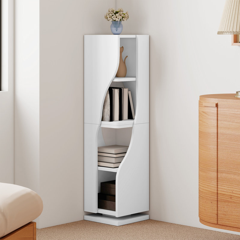 Bibliothèque de coin rotative à 4 niveaux avec lumière DEL et rangement géométrique pour bibliothèque