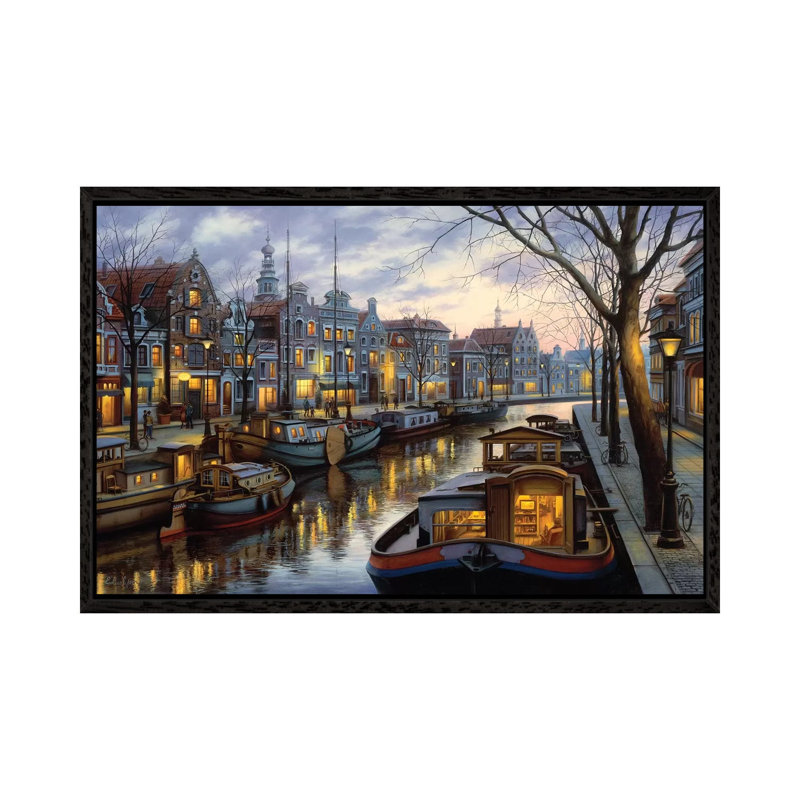 Canal Life by Evgeny Lushpin - Print on Canvas, Black Framed, 66.04 cm H x 45.72 cm W
