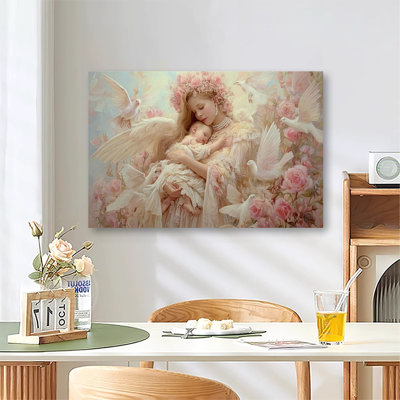 Angels and Infants, scène religieuse, grande galerie d'art sur toile tendue pour salon et chambre à coucher