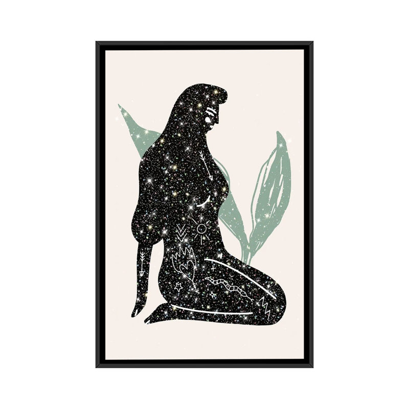 Lady Universe Glitter-impression d’art graphique, Toile avec cadre noir, Pas de tapis, H 40 po x l 26 po x P 1,5 po