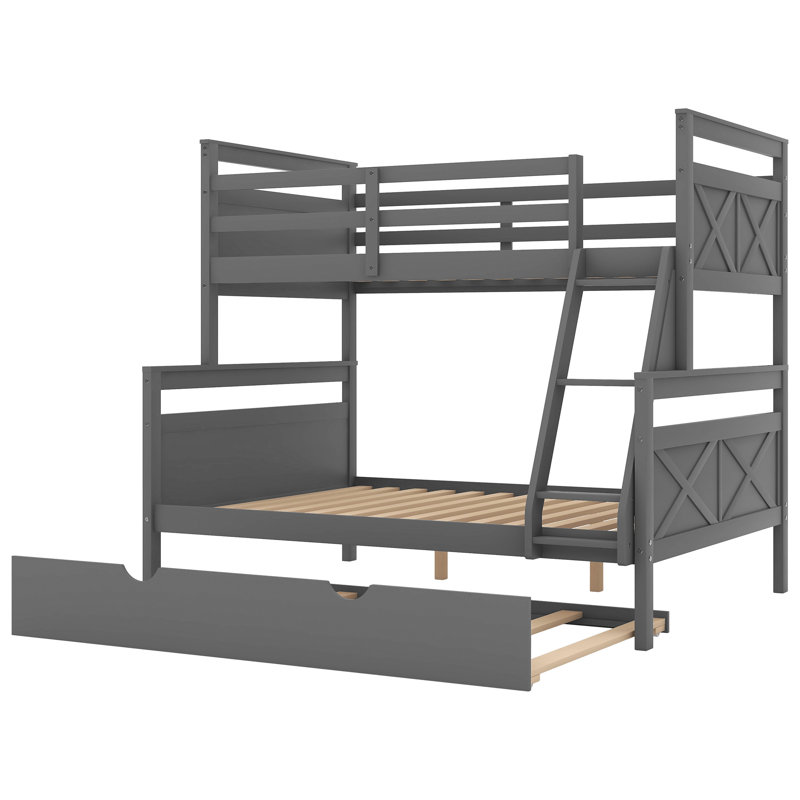 Lit simple superposé au dessus d'un lit double avec gigogne pour enfants, Gris