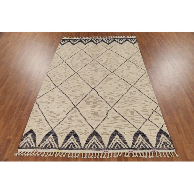 Tapis marocain en laine fabriqué à la main à motif de treillis 7 x 11