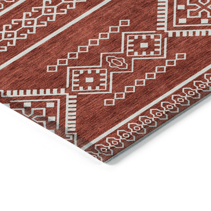 Tapis intérieur et extérieur lavable 5 pi x 8 pi rouge et ivoire Southwestern