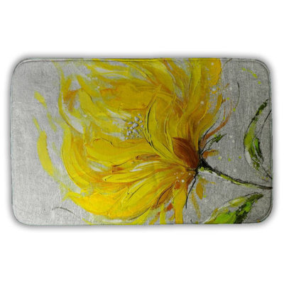 Yellow fluffy flower Bath Mat with Non-Slip Backing - Quick Dry Memory Foam Bathroom Rug - Absorbent - Modern Plush Spa-Style - Machine Washable